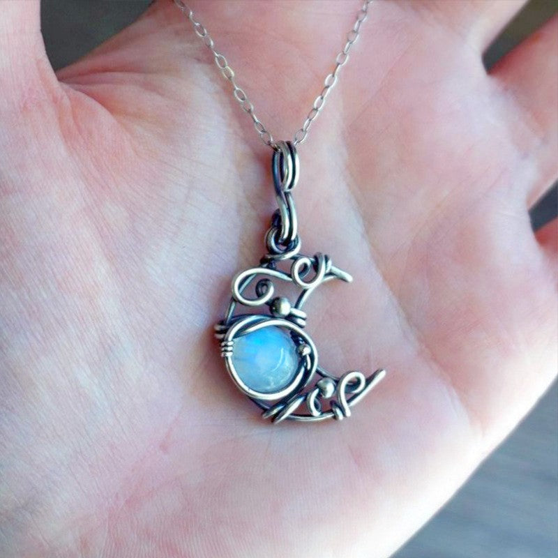 Wire Wrapped Moonstone Bird Necklace