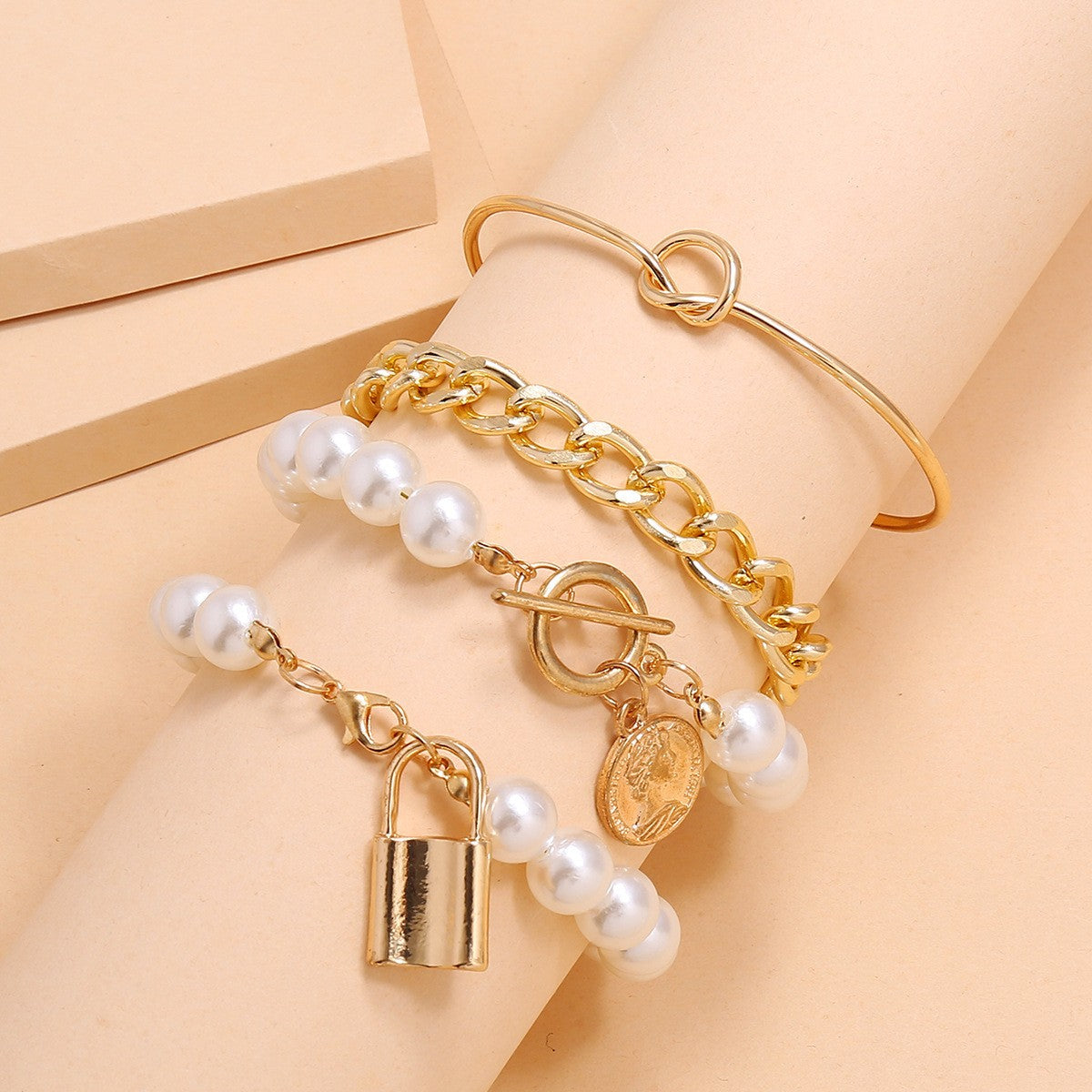 Coin & Pearl Multi-Strand Bracelet Set