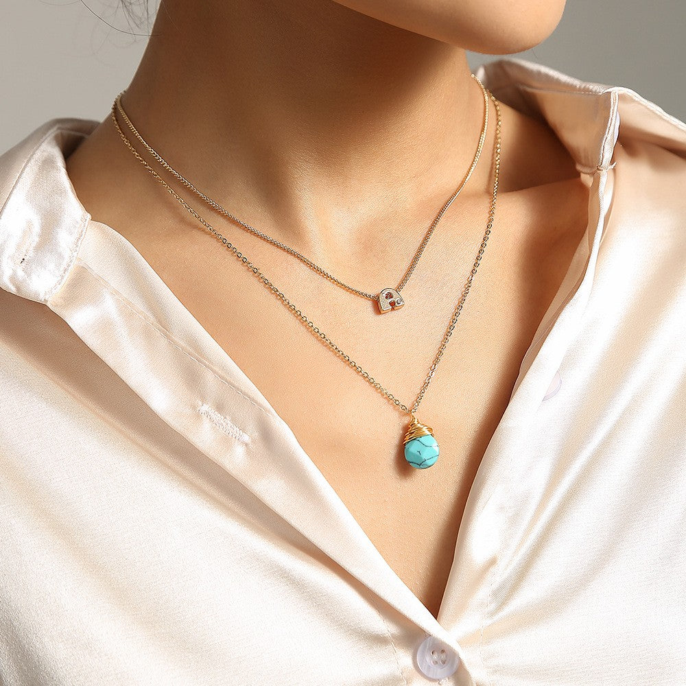 Letter & Turquoise Layered Necklace