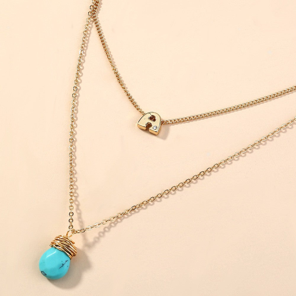 Letter & Turquoise Layered Necklace