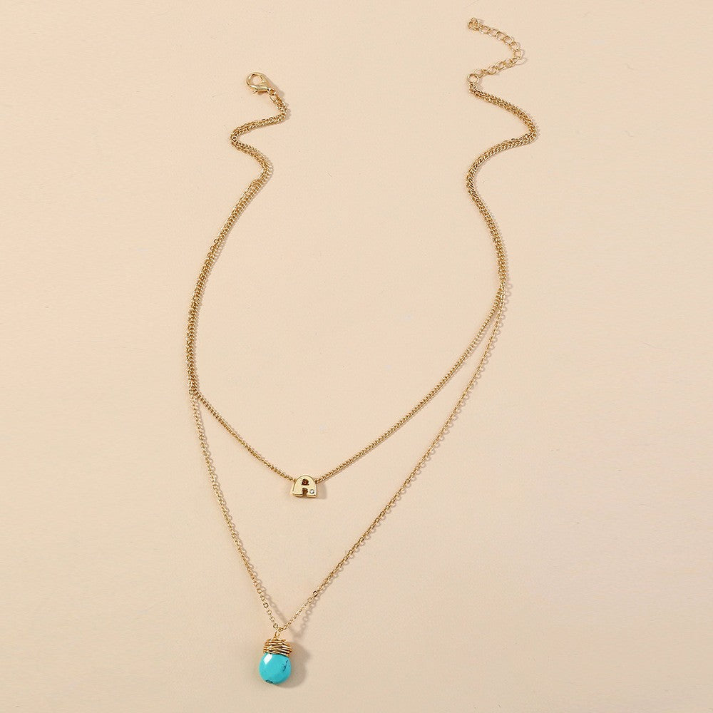 Letter & Turquoise Layered Necklace