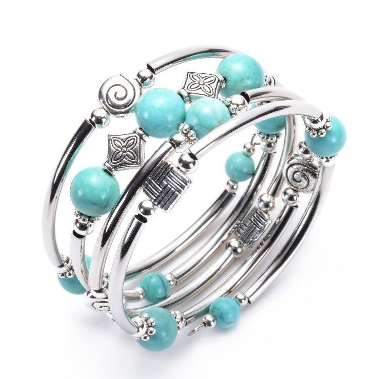 Geometric Charm Multi-Strand Bead Bracelet