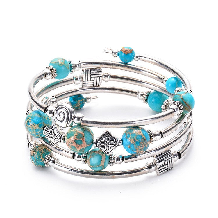 Geometric Charm Multi-Strand Bead Bracelet