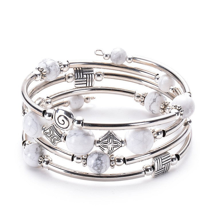 Geometric Charm Multi-Strand Bead Bracelet
