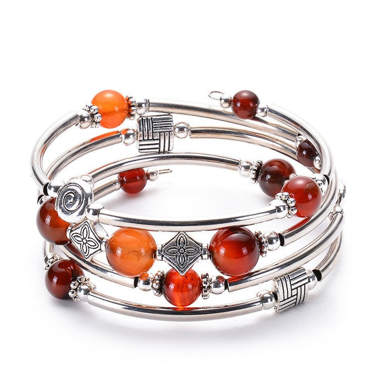 Geometric Charm Multi-Strand Bead Bracelet