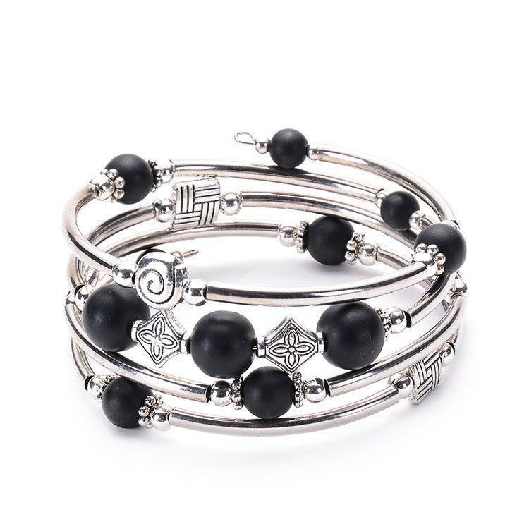Geometric Charm Multi-Strand Bead Bracelet