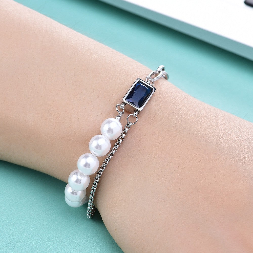 Blue Stone & Pearl Link Bracelet