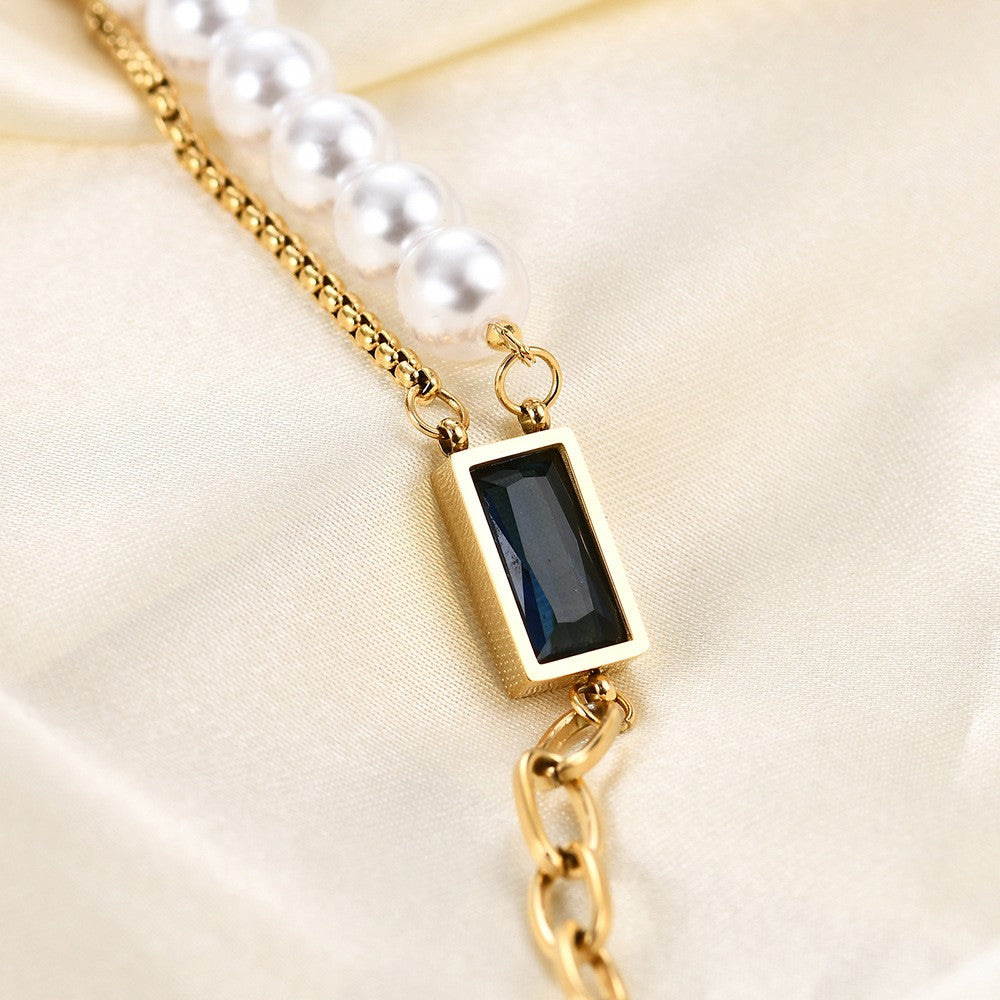 Blue Stone & Pearl Link Bracelet