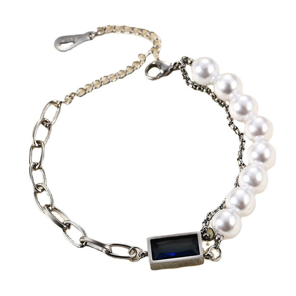Blue Stone & Pearl Link Bracelet