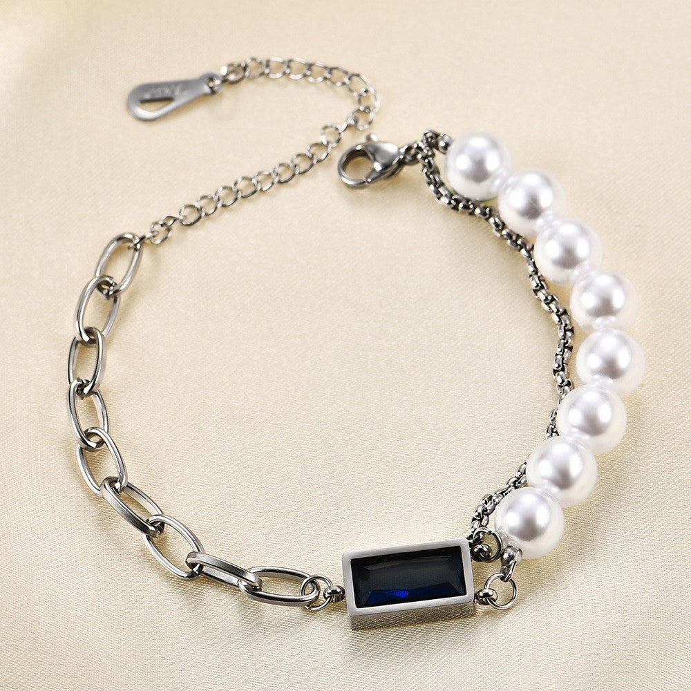 Blue Stone & Pearl Link Bracelet