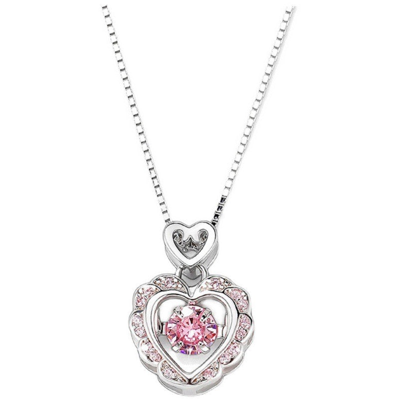 Pink Crystal Floating Heart Necklace