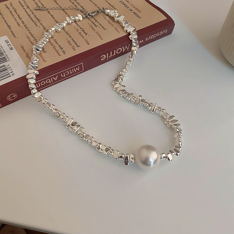 Pearl & Fragmented Link Necklace & Bracelet Set