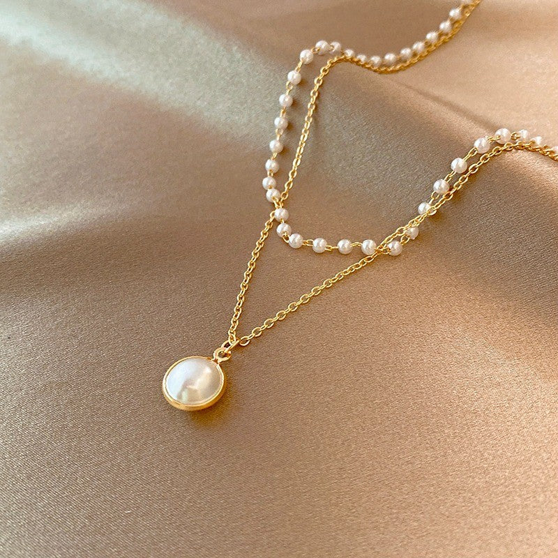 Pearl Bead & Disc Pendant Necklace