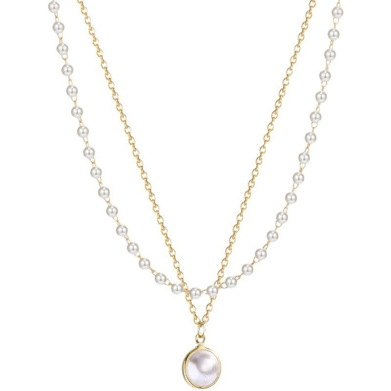 Pearl Bead & Disc Pendant Necklace