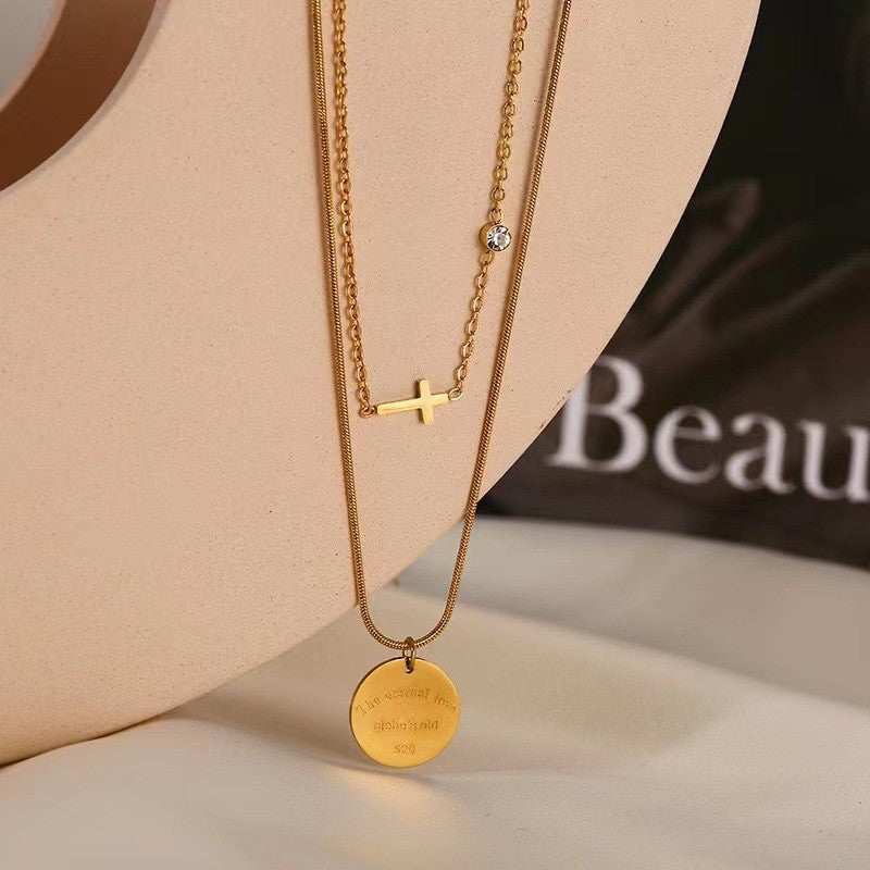 Cross & Disc Layered Necklace