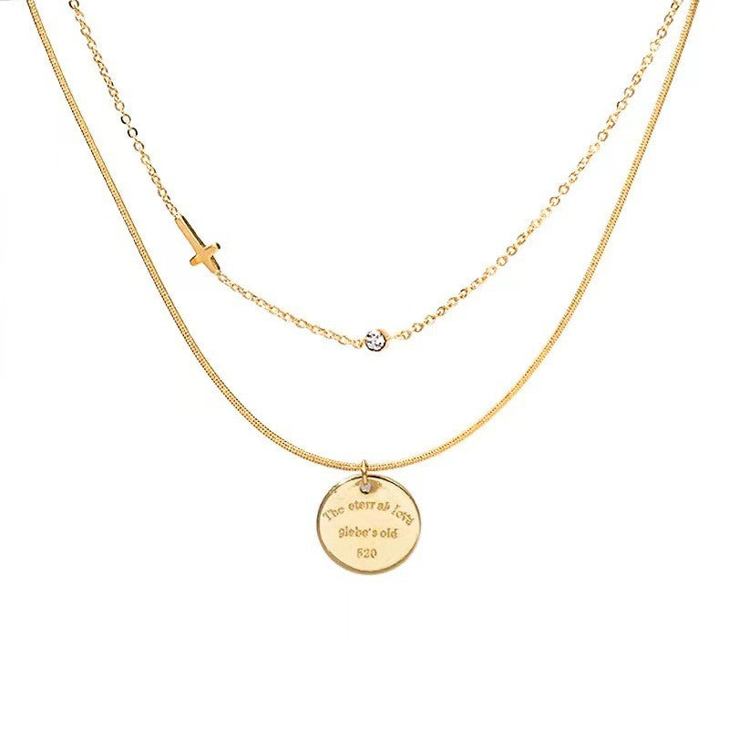 Cross & Disc Layered Necklace