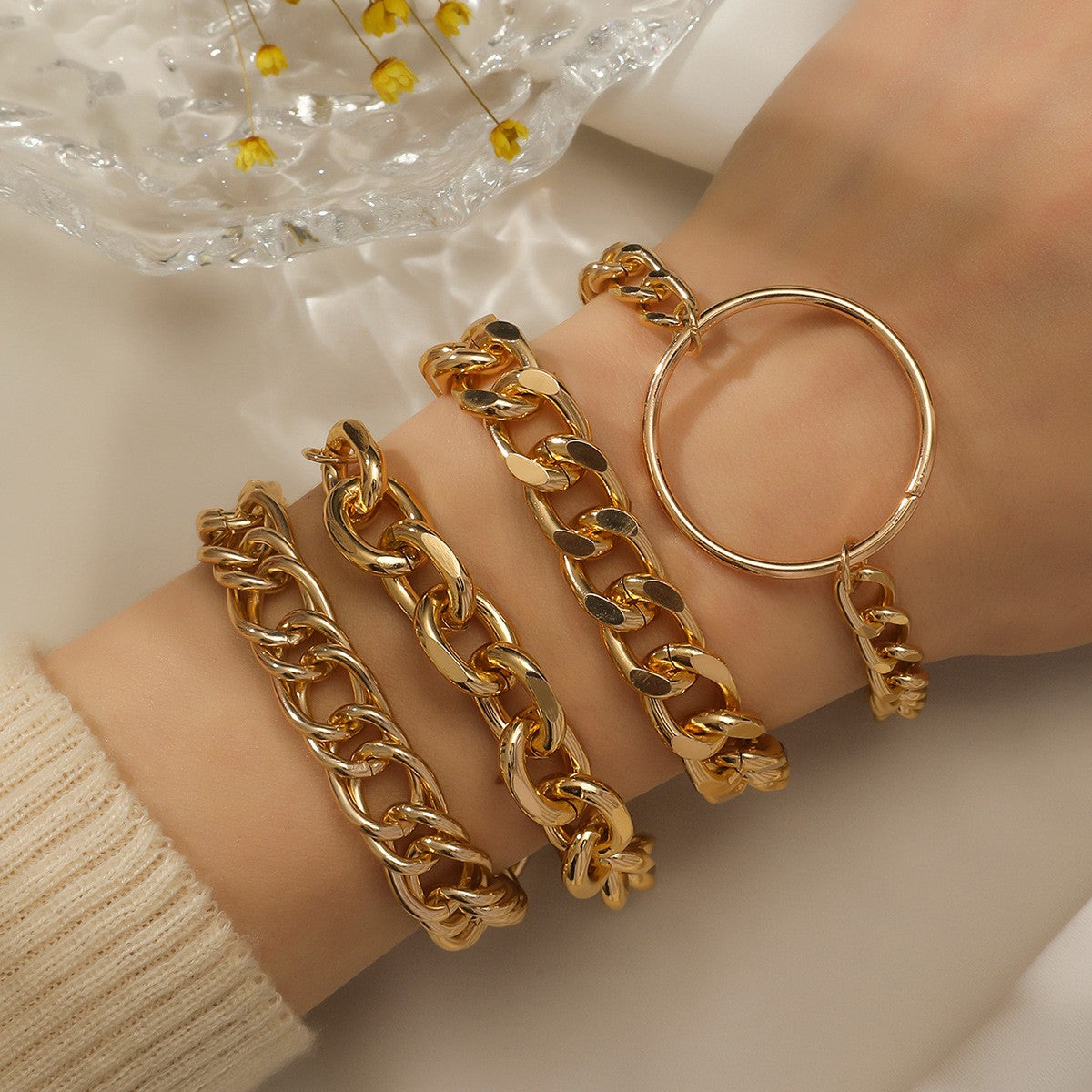 Pearl Circle & Coin Charm Bracelet Set