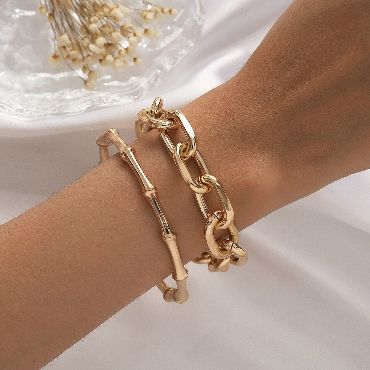 Pearl Circle & Coin Charm Bracelet Set