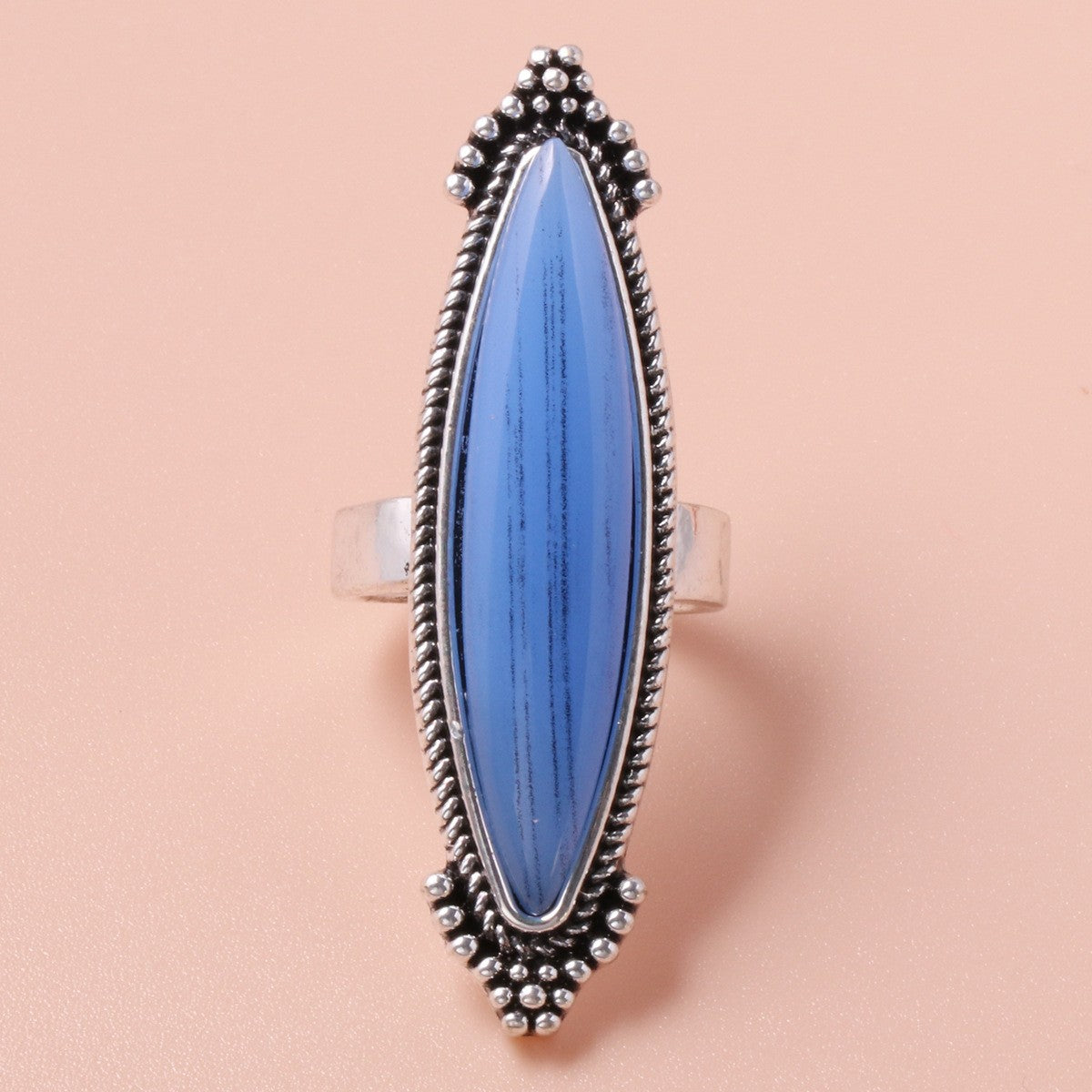 Blue Striped Marquise Ring