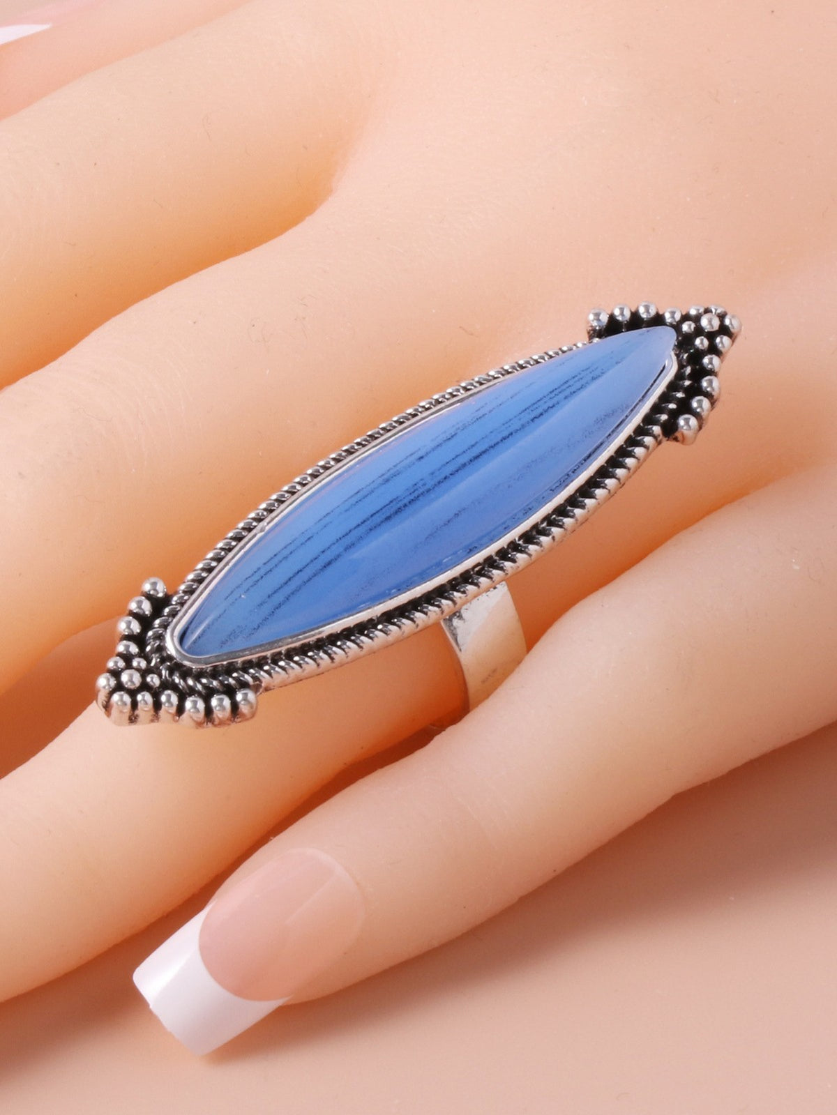 Blue Striped Marquise Ring