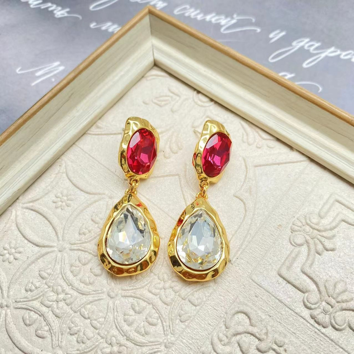 Red Crystal Teardrop Dangle Earrings