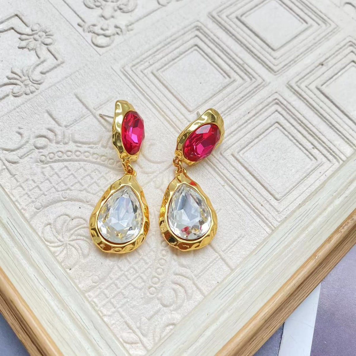 Red Crystal Teardrop Dangle Earrings