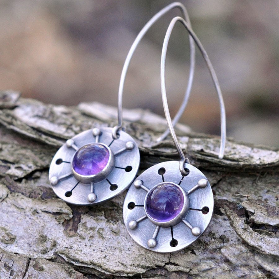 Purple Stone Sunburst Earrings