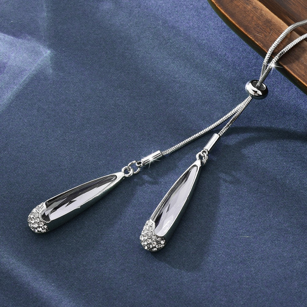 Crystal Teardrop Lariat Necklace