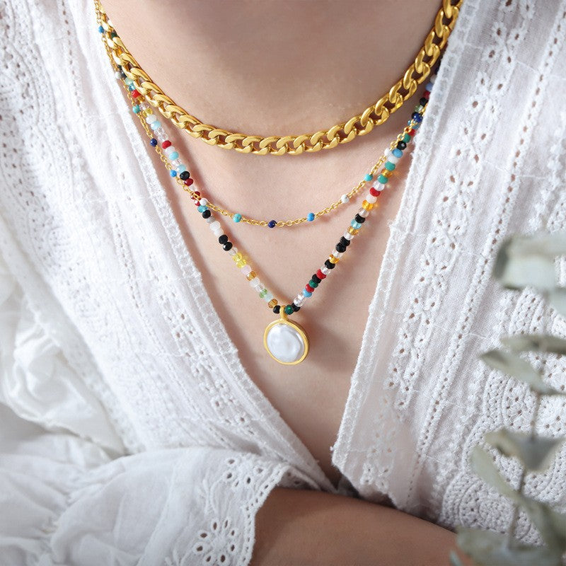Colorful Bead Baroque Pearl Necklace
