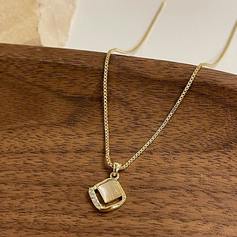 Square Shell & Crystal Pendant Necklace