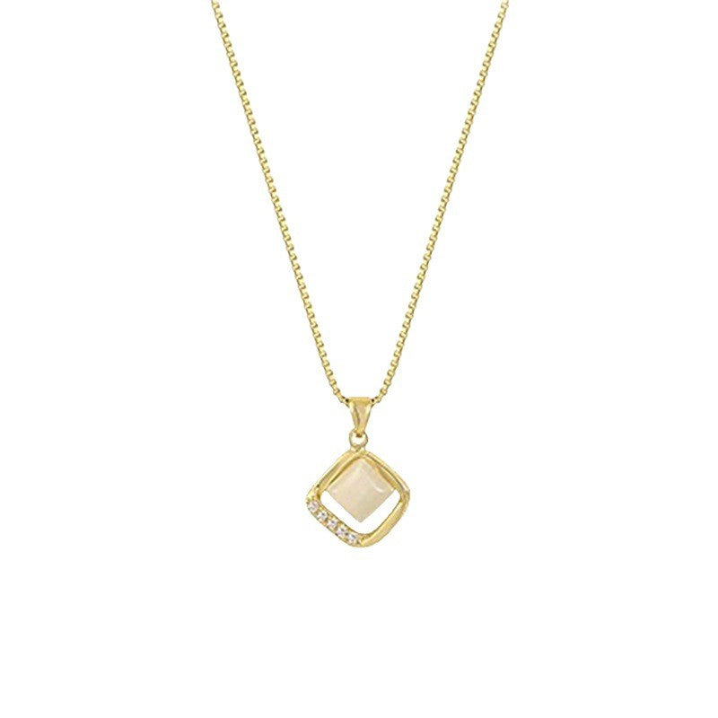 Square Shell & Crystal Pendant Necklace