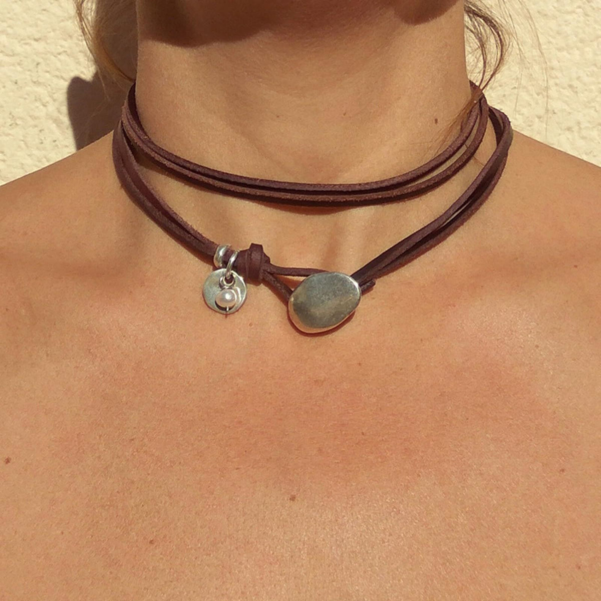 Turquoise Oval Leather Wrap Necklace