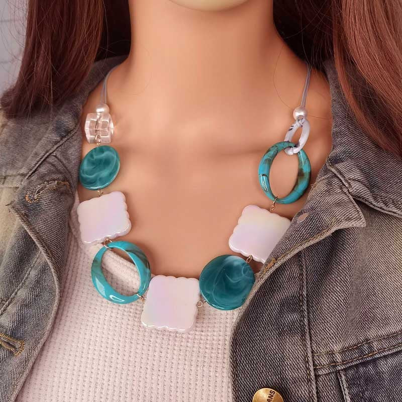 Iridescent Geometric Statement Necklace