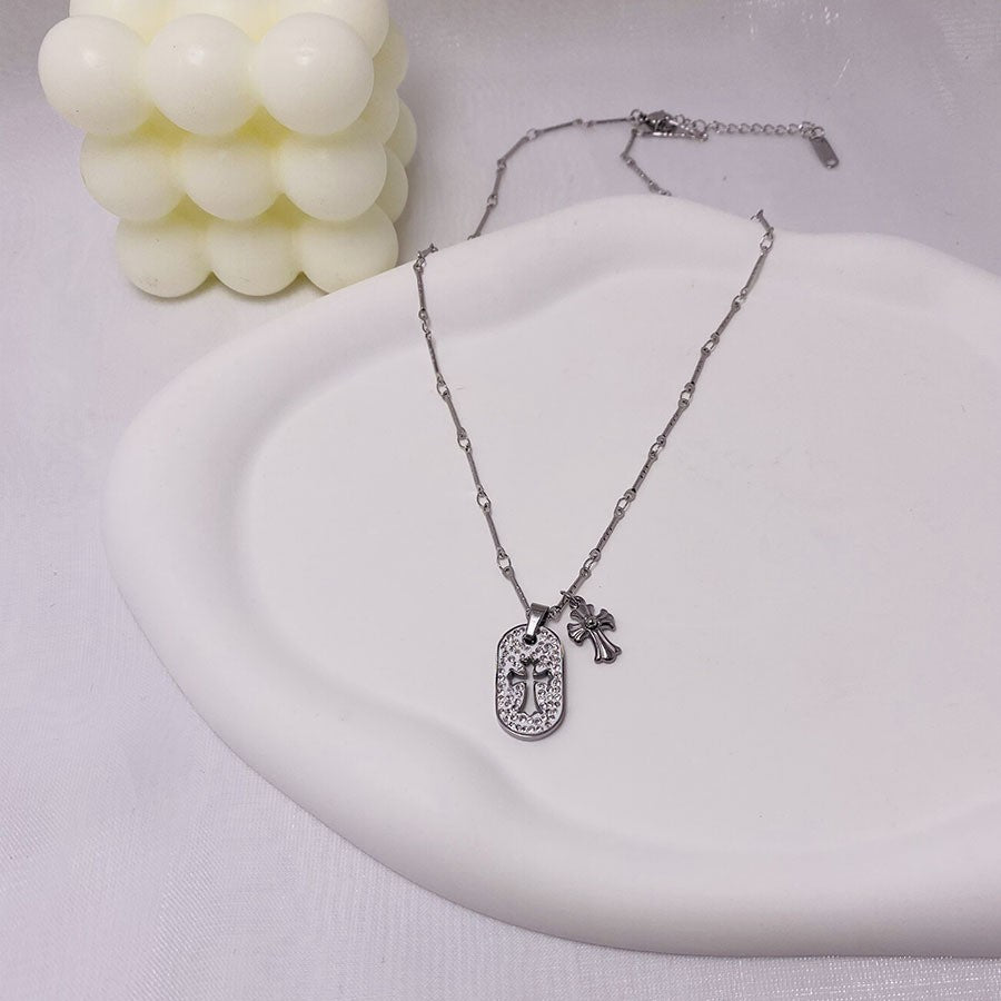 Crystal Cross Oval Necklace