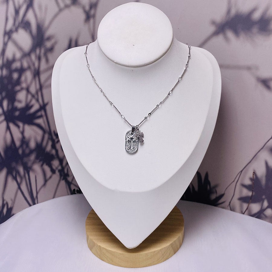 Crystal Cross Oval Necklace