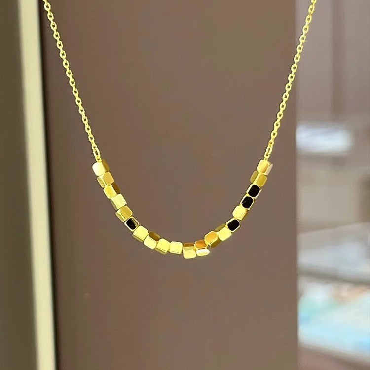 Black & Gold Square Bead Necklace