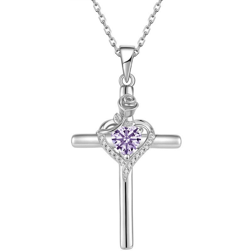 Crystal Heart Cross Necklace