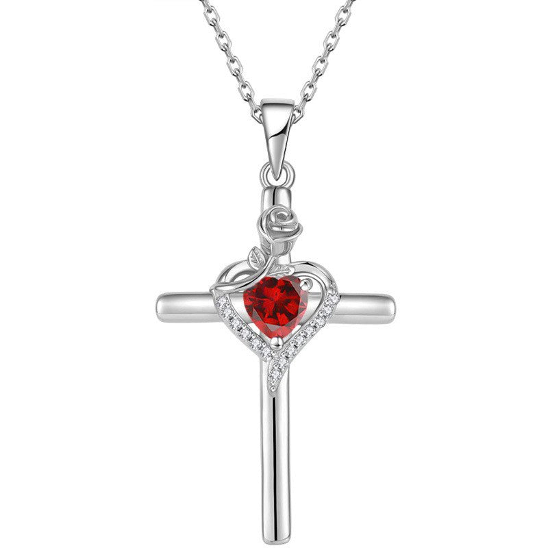 Crystal Heart Cross Necklace