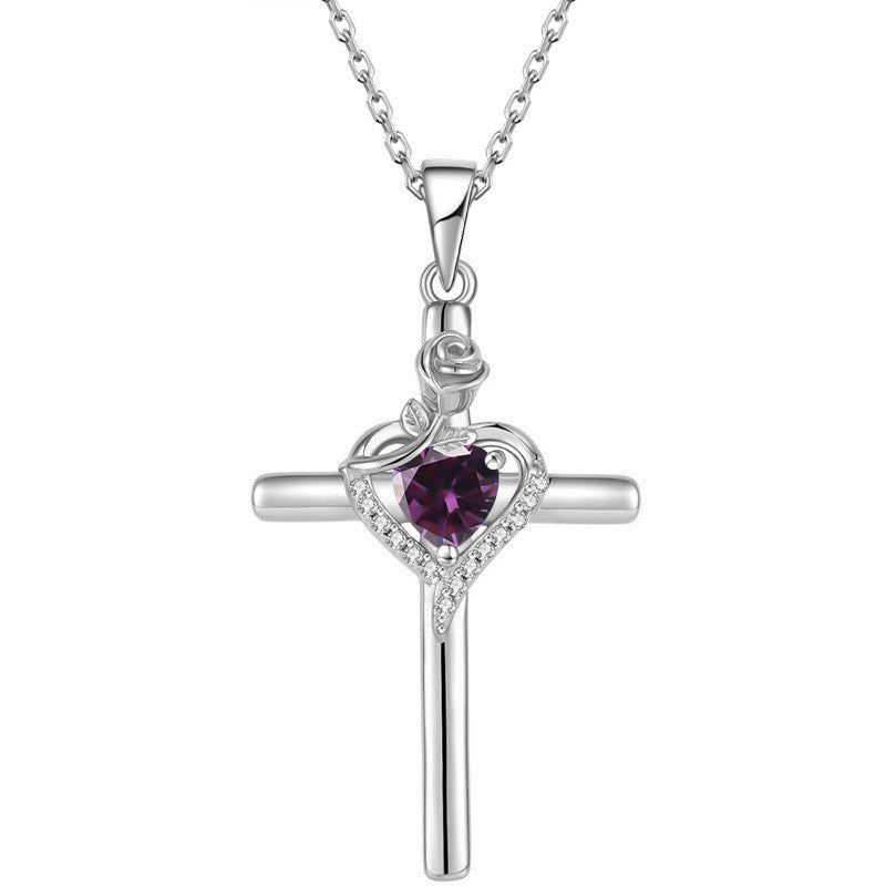 Crystal Heart Cross Necklace