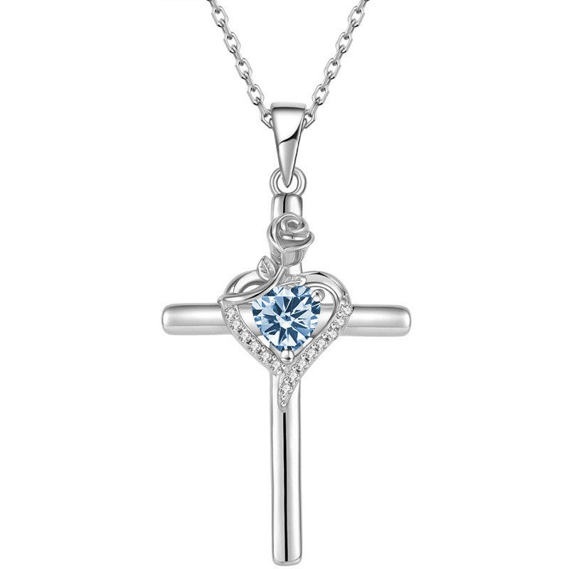 Crystal Heart Cross Necklace