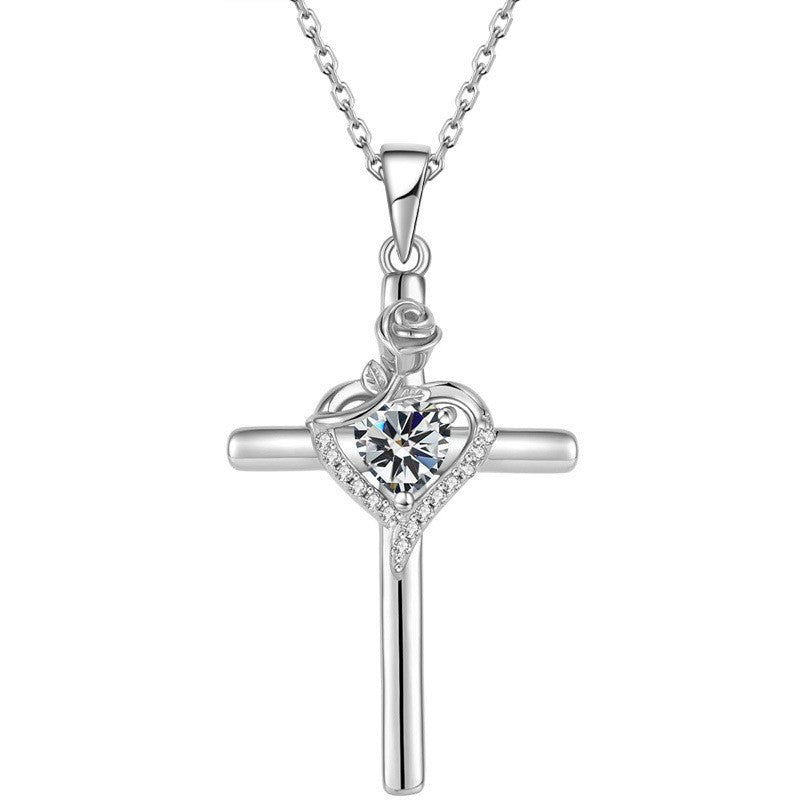 Crystal Heart Cross Necklace