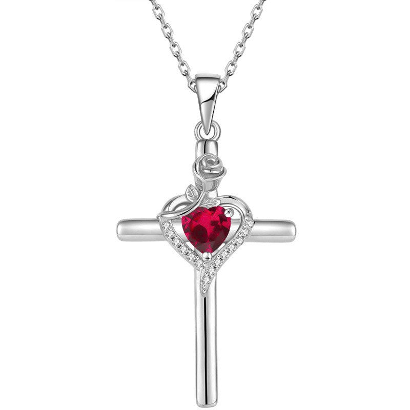 Crystal Heart Cross Necklace