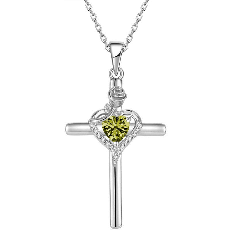 Crystal Heart Cross Necklace
