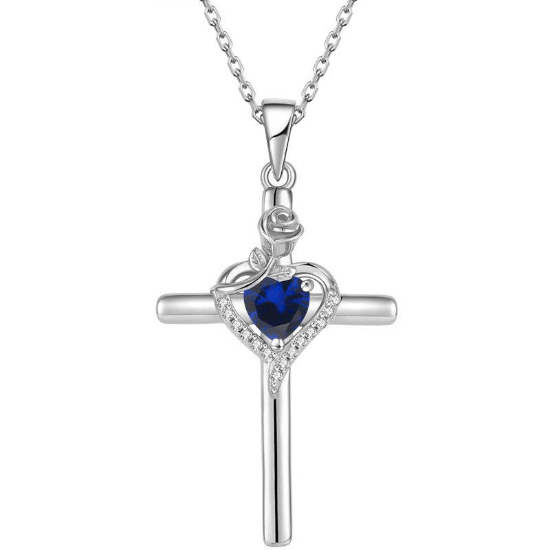Crystal Heart Cross Necklace