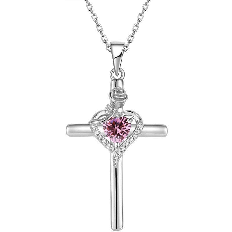 Crystal Heart Cross Necklace