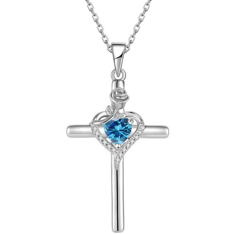 Crystal Heart Cross Necklace
