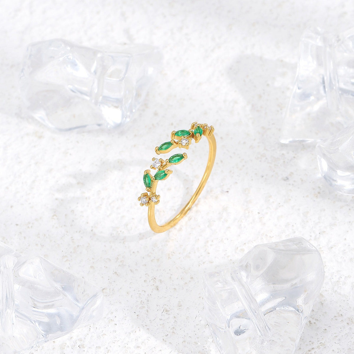 Colorful Gemstone Leaf Open Ring