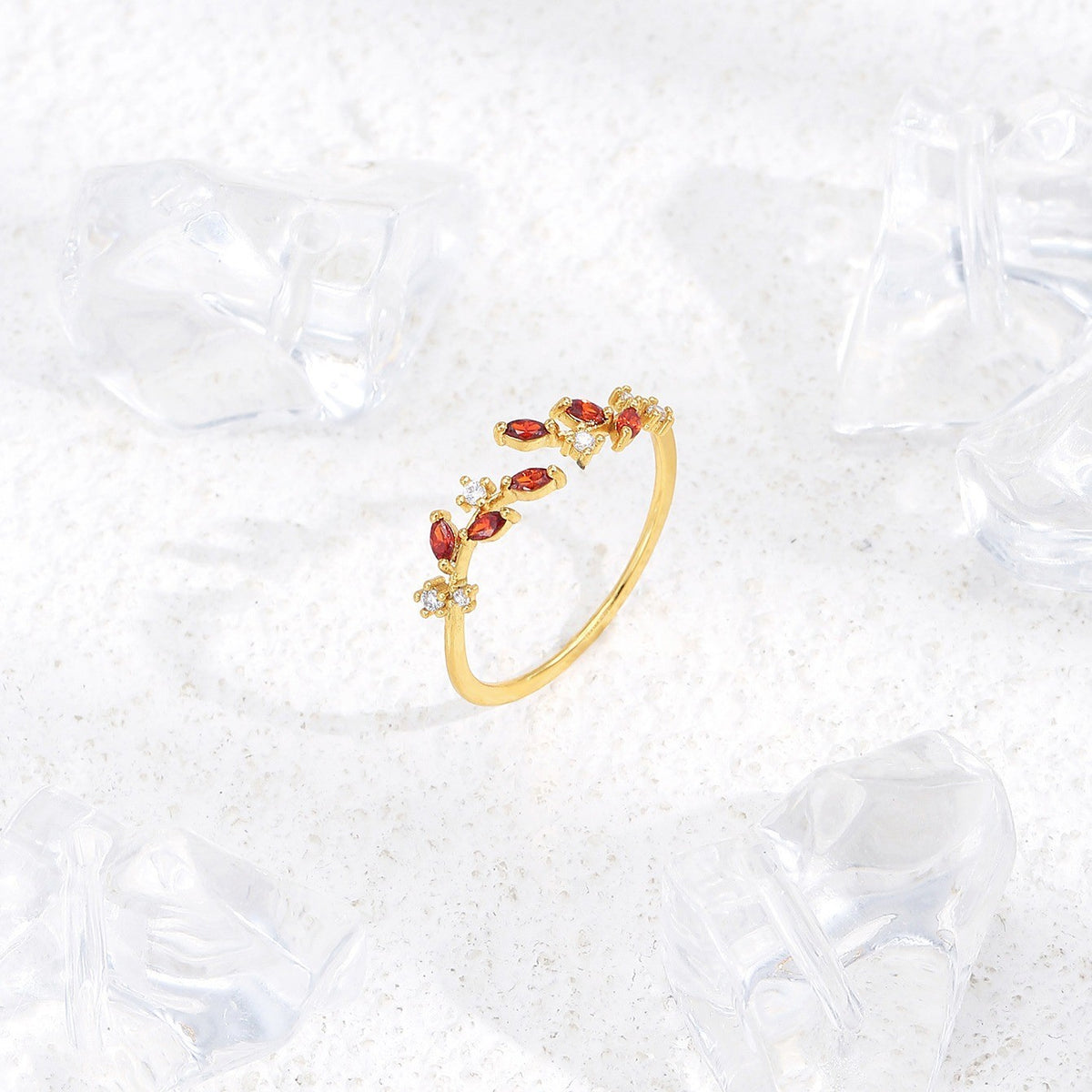 Colorful Gemstone Leaf Open Ring