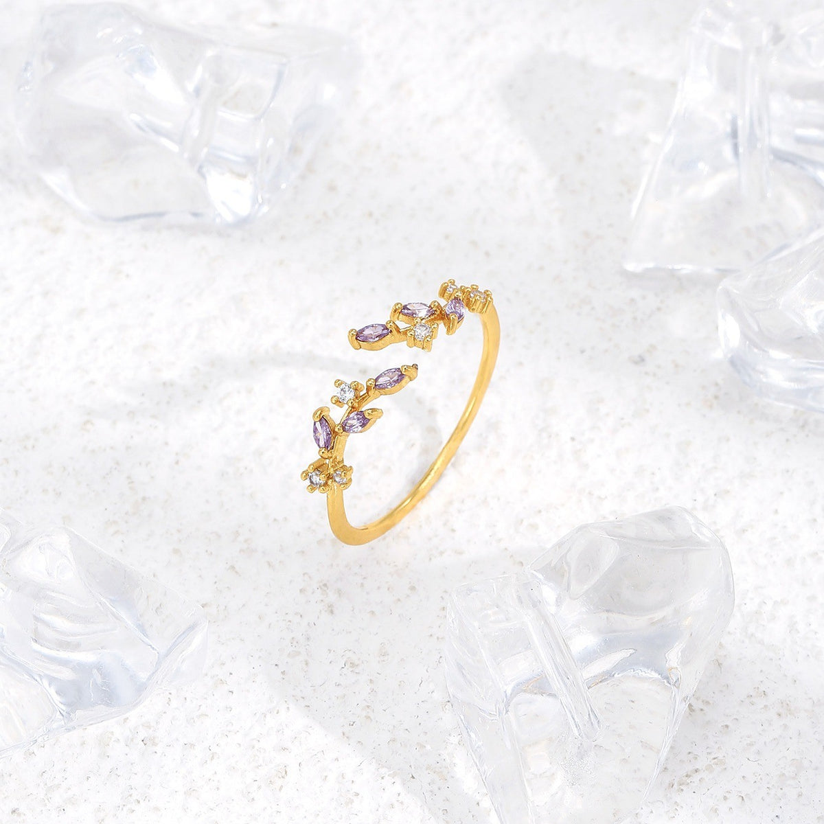 Colorful Gemstone Leaf Open Ring