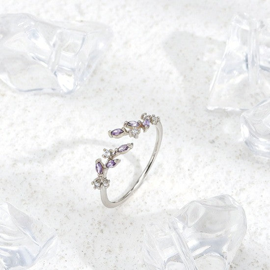 Colorful Gemstone Leaf Open Ring